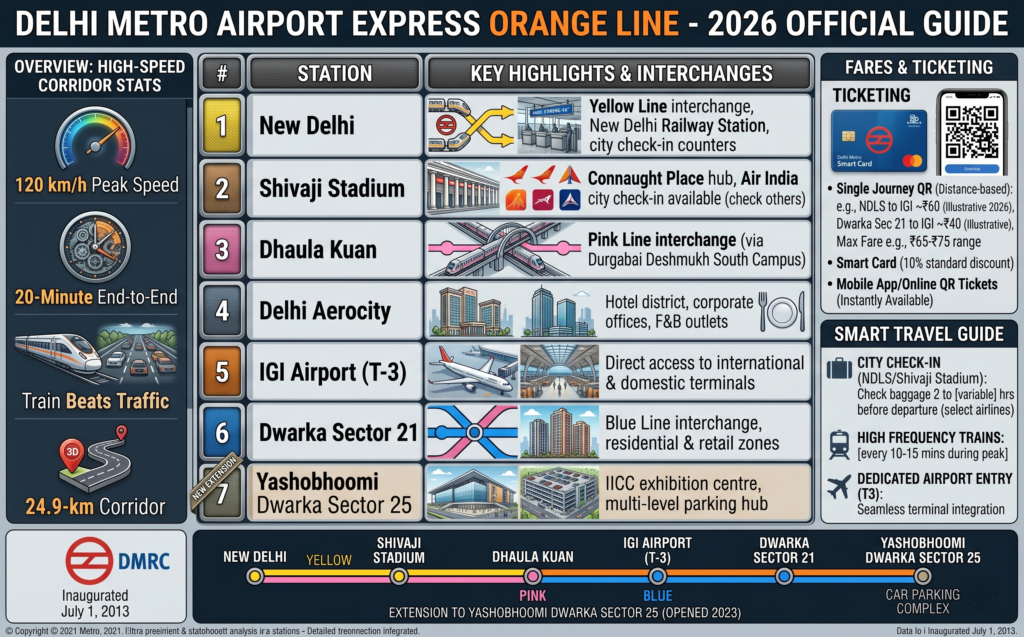 Delhi Metro Airport Express Orange Line: 2026 Route, Stations, Fares & Smart Travel Guide