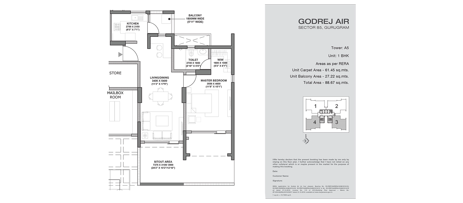 Godrej Air Sector 85 Gurgaon - unit floor plan layout
