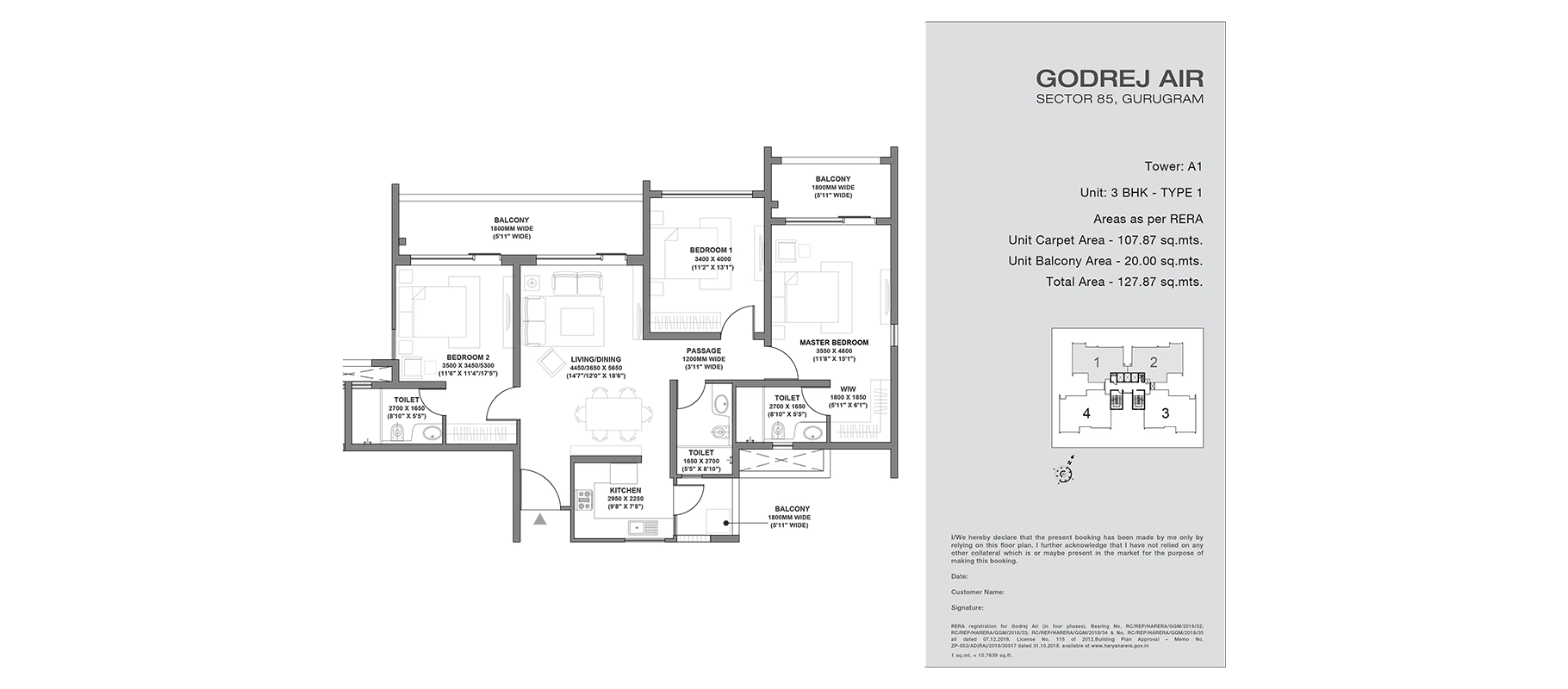 Godrej Air Sector 85 Gurgaon - unit floor plan layout