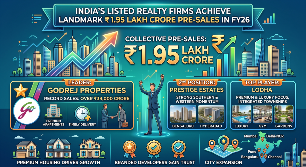 Godrej Properties Leads as India's Listed Realty Firms Achieve ₹1.95 Lakh Crore Pre-Sales in FY26