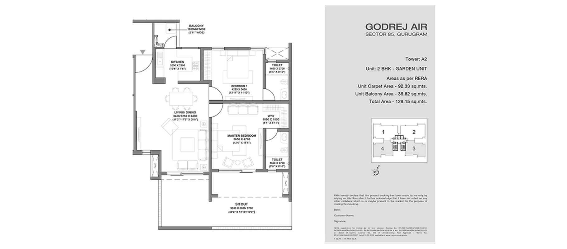Godrej Air Sector 85 Gurgaon - unit floor plan layout