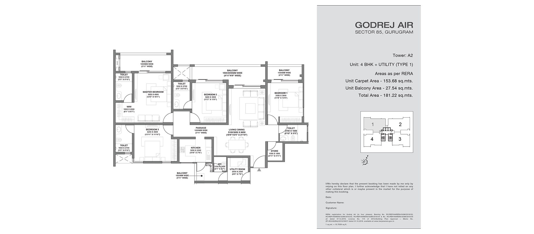 Godrej Air Sector 85 Gurgaon - unit floor plan layout