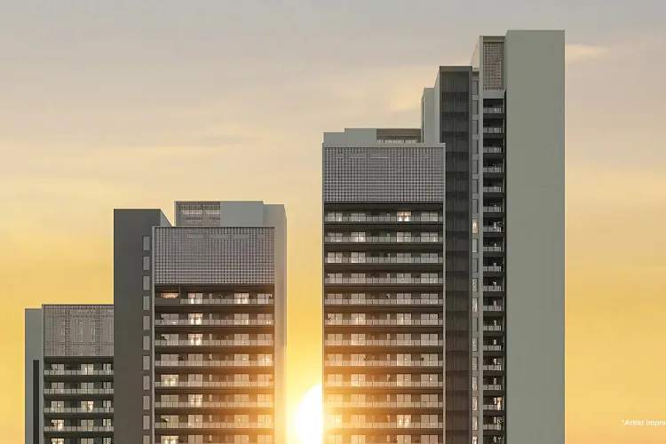 Godrej Astra Sector 54 Gurgaon - twin towers exterior view at dusk