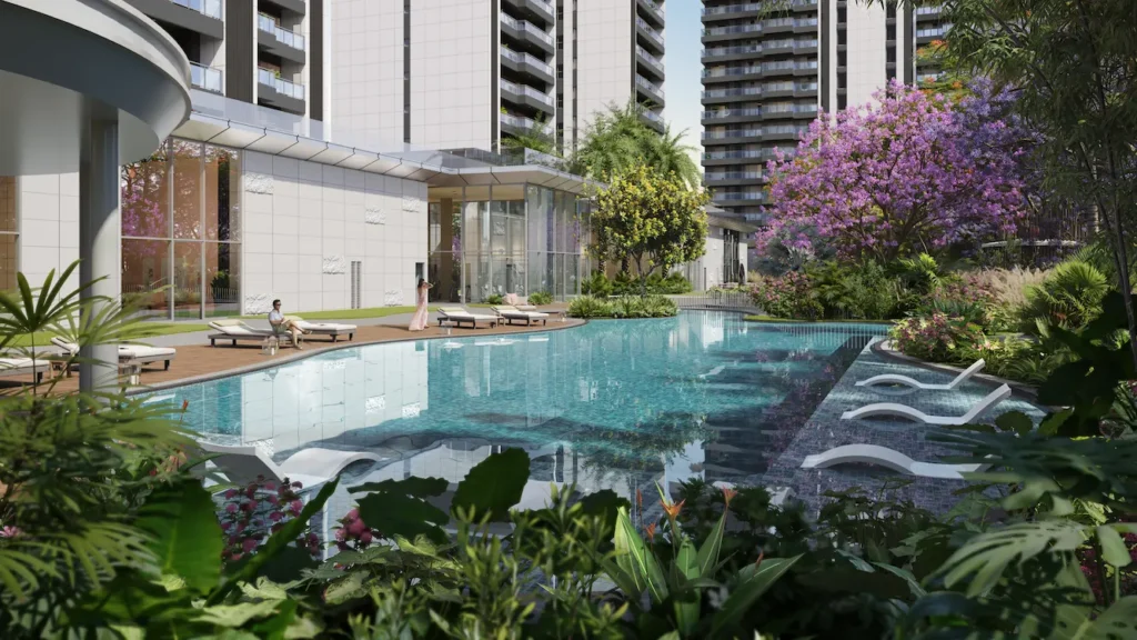 Godrej Miraya Sector 43 Gurgaon - swimming pool amid landscaped greenery