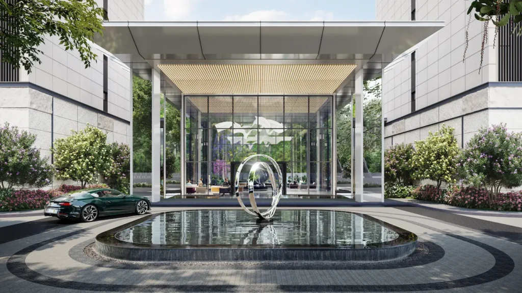 Godrej Miraya Sector 43 Gurgaon - grand lobby atrium with water feature
