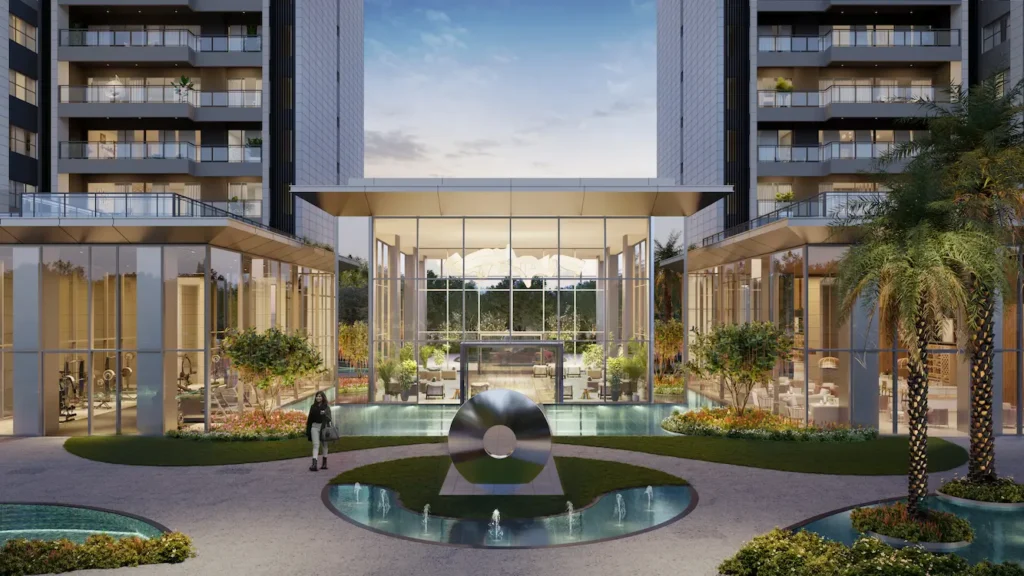 Godrej Miraya Sector 43 Gurgaon - clubhouse with reflecting pool at dusk