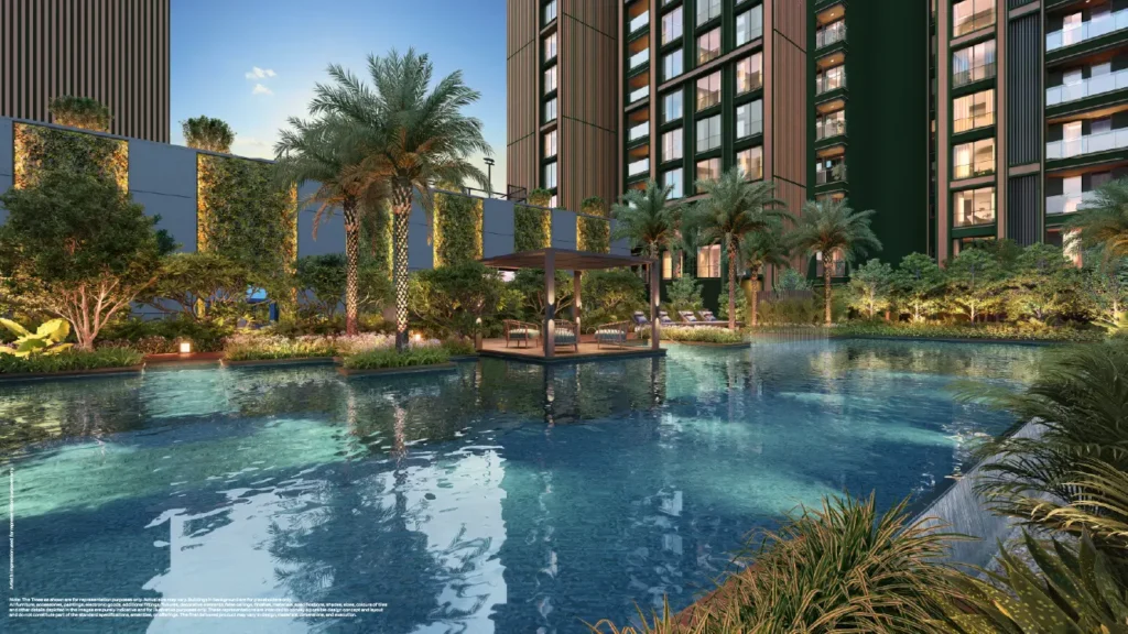 Godrej Altus Vastrapur Ahmedabad - swimming pool and residential towers