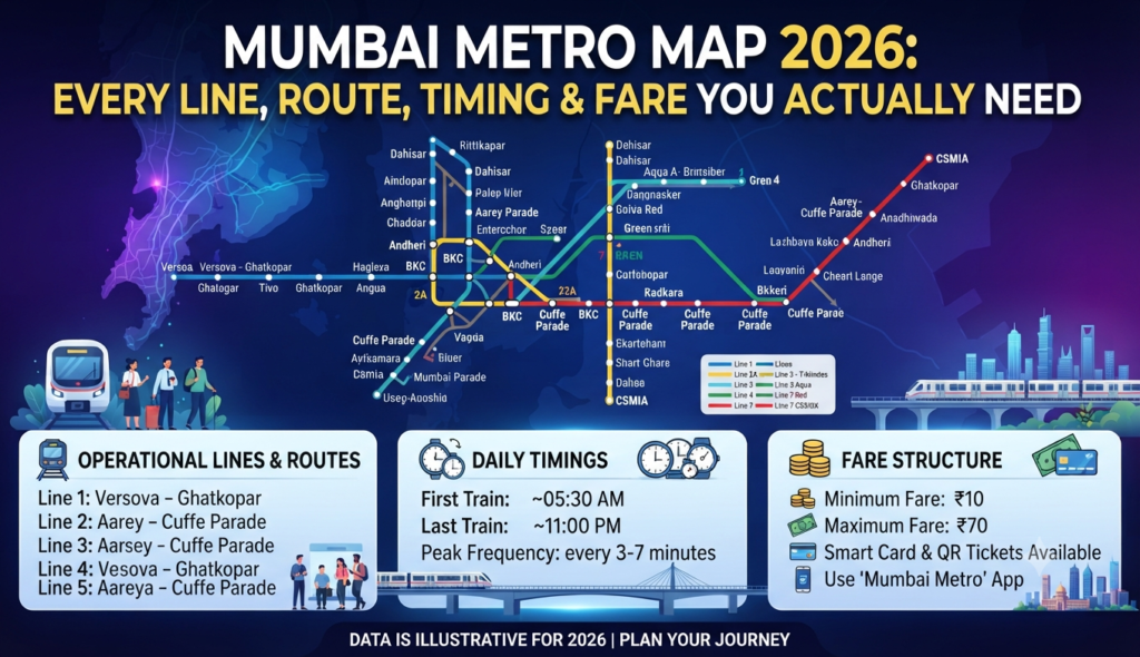Mumbai Metro Map 2026: Lines, Fares & Timings