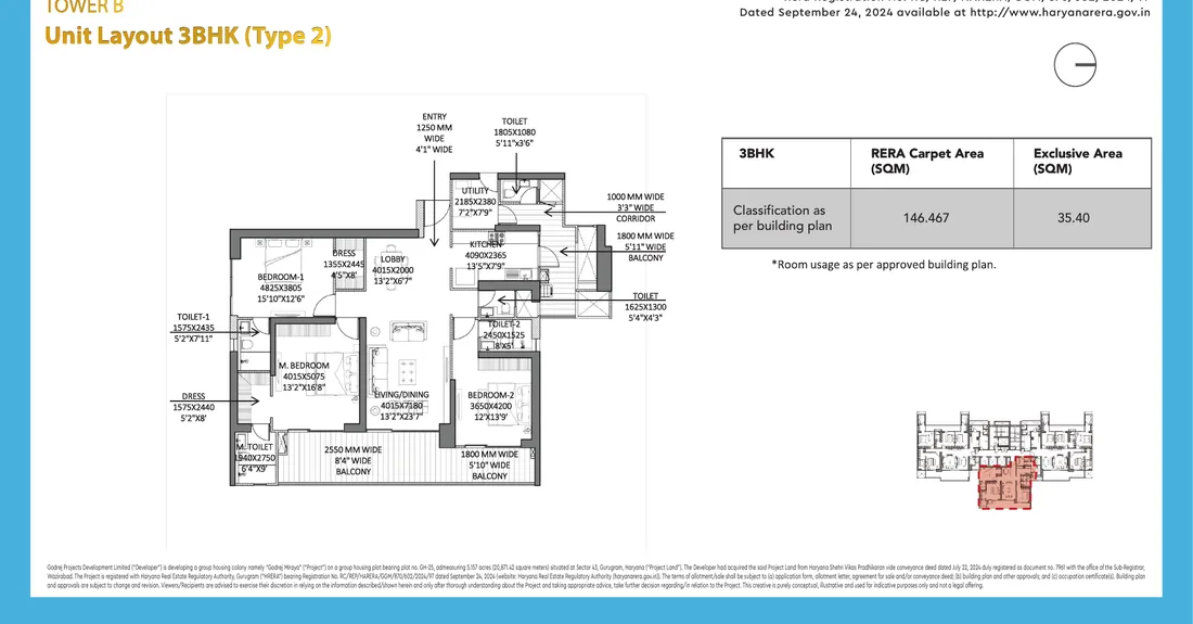 Godrej Miraya Sector 43 Gurgaon - unit floor plan layout