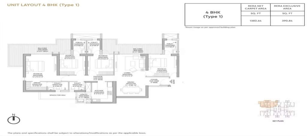 Godrej Zenith 4 BHK (Type 1) floor plan — Sector 89 Gurgaon unit layout